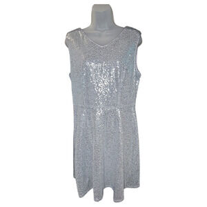 Dressever Wom LG Silver Sequin Sleeveless Party Dress Cocktail NYE Holiday Dance